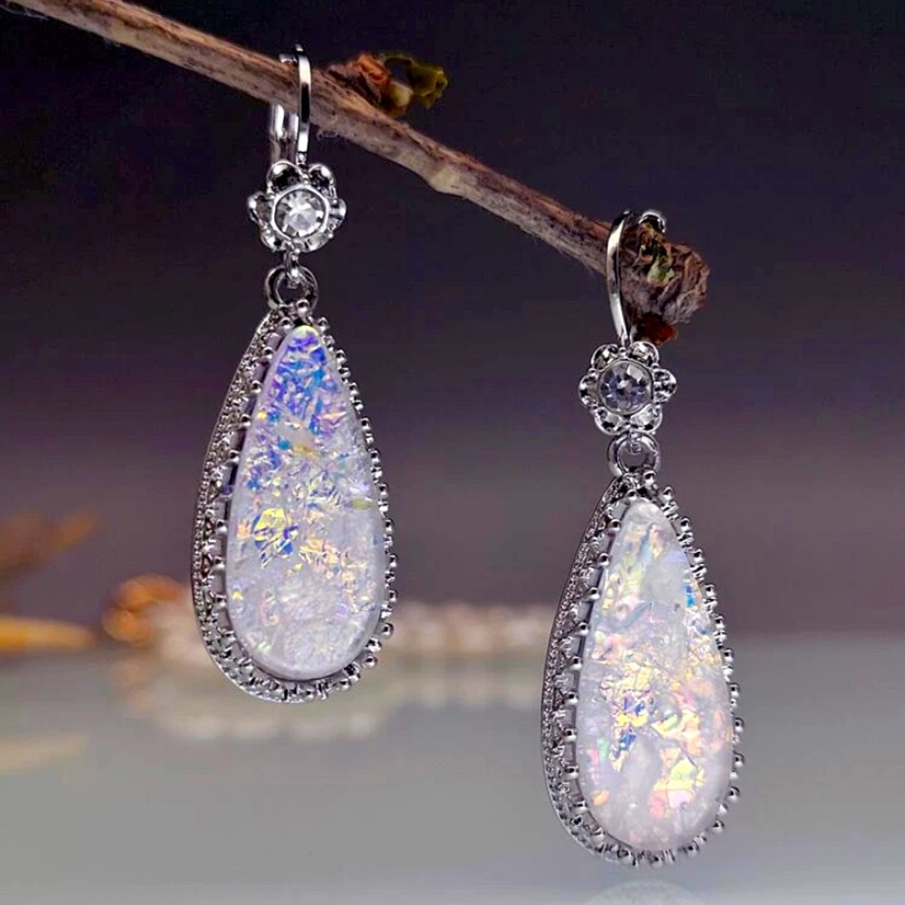 Crackle Glass Drop Earrings - Picture 1 of 4